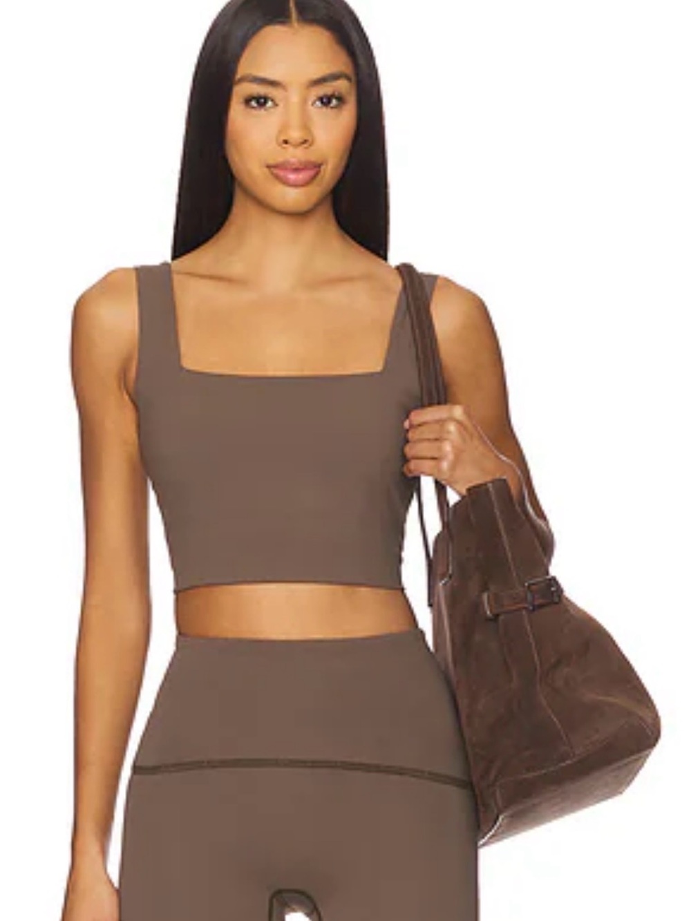 NWT SPANX Get Moving Square Neck Shelf Bra Cropped Tank mineral